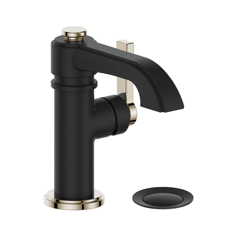 Vogt Zehn Single-Hole Bathroom Sink Faucet with Pop-Up Drain – Matte Black / Polished Nickel – BF.ZN.1001.PB