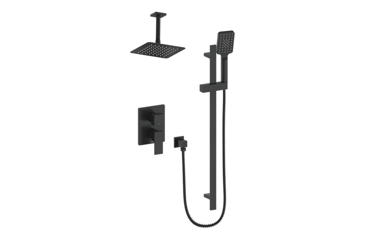Vogt Kapfenberg 2-Function Pressure-Balanced Shower System with 8" Rain Head & Hand Shower – Ceiling-Mount – Matte Black – SET.KG.210.216.MB