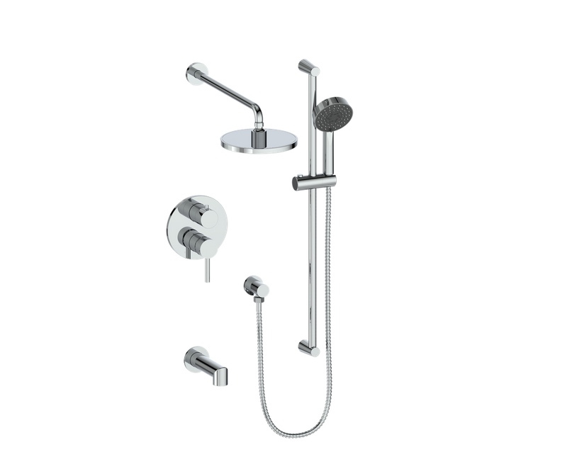 Vogt Worgl 3-Function Pressure-Balanced Tub & Shower System with 8" Rain Head, Hand Shower & Tub Spout – Wall-Mount – Chrome – SET.OR.310.310.CC