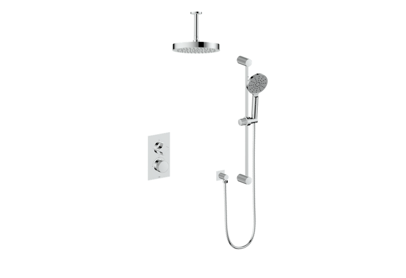 Vogt Mond 2-Function Thermostatic Shower System with 10" Rain Head & Hand Shower – Ceiling-Mount – Chrome – SET.M2.220.216.CC