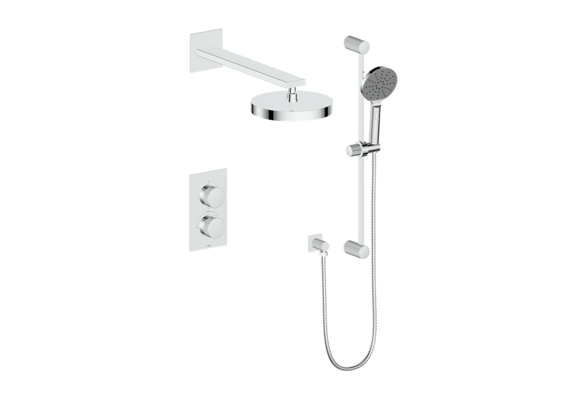 Vogt Mond 2-Function Thermostatic Shower System with 10" Rain Head & Hand Shower – Wall-Mount – Chrome – SET.M1.220.210.CC