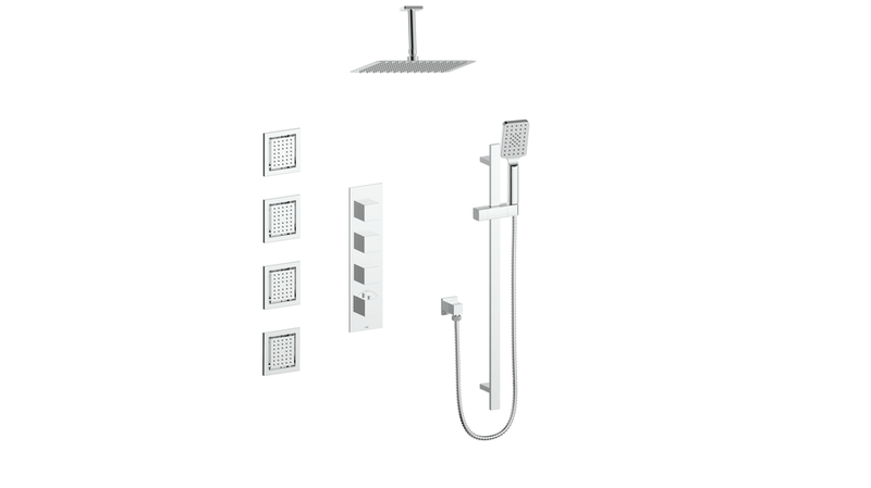 Vogt Kapfenberg 3/4" High-Flow Thermostatic Shower System with 12" Rain Head, Hand Shower & Body Jets – Ceiling-Mount – Chrome – SET.KG.350.936.CC