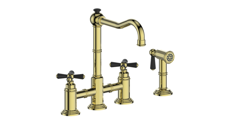 Vogt Carinthia Bridge Kitchen Faucet with Side Spray – Brushed Gold / Matte Black – KF.11CA.2301.BGB