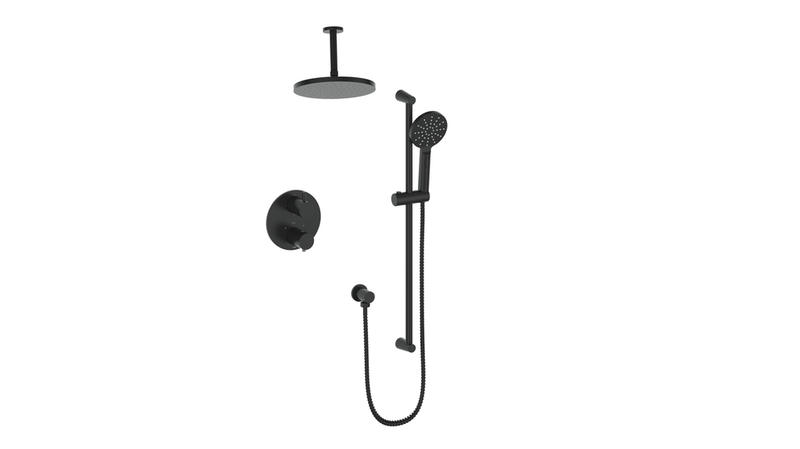 Vogt Worgl 2-Function Thermostatic Shower System with 10" Rain Head & Hand Shower – Ceiling-Mount – Matte Black – SET.OR.220.226.MB
