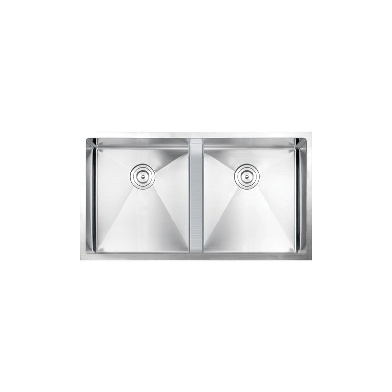 Vogt Lavanttal 16R 34" Low-Divide Double-Bowl 16-Gauge Stainless Steel Undermount Kitchen Sink with Bottom Grids – KS.3418.L16R-64
