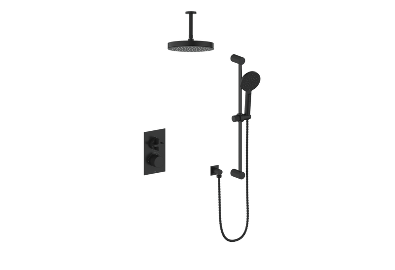 Vogt Mond 2-Function Thermostatic Shower System with 10" Rain Head & Hand Shower – Ceiling-Mount – Matte Black – SET.M3.220.216.MB