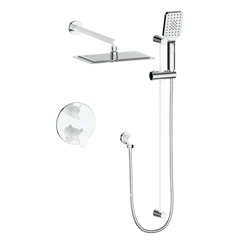 Vogt Lusten 2-Function Thermostatic Shower System with 8"x12" Rain Head & Hand Shower – Wall-Mount – Chrome / Glossy White – SET.LN.220.210.CW