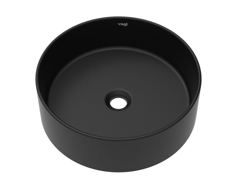 Vogt Runden 16" Round Vogranite Vessel Bathroom Sink – Onyx Black – BS.1616.R01G-60
