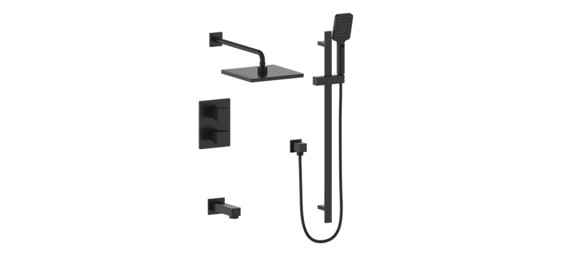 Vogt Kapfenberg 3-Function Thermostatic Tub & Shower System with 10" Rain Head, Hand Shower & Tub Spout – Wall-Mount – Matte Black – SET.AP.320.320.MB