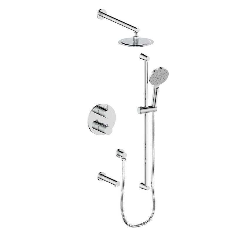 Vogt Worgl 3-Function Thermostatic Tub & Shower System with 8" Rain Head, Hand Shower & Tub Spout – Wall-Mount – Chrome – SET.WL.320.310.CC