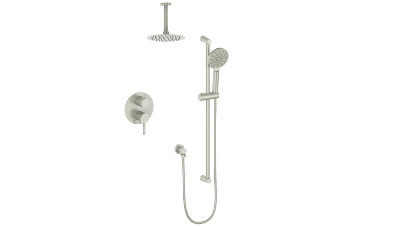 Vogt Worgl 2-Function Pressure-Balanced Shower System with 8" Rain Head & Hand Shower – Ceiling-Mount – Brushed Nickel – SET.WL.210.216.BN