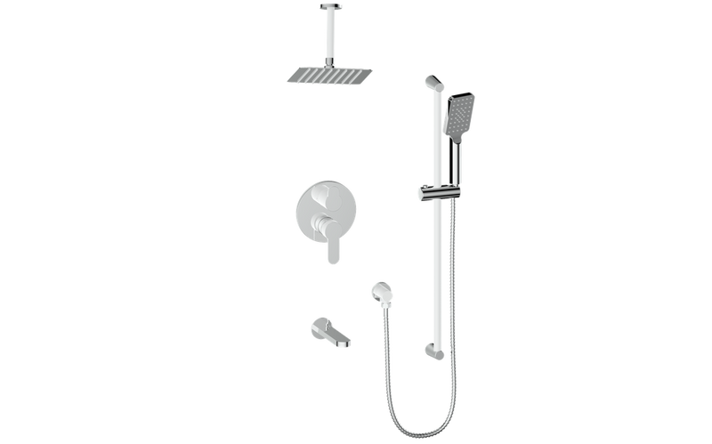 Vogt Lusten 3-Function Pressure-Balanced Tub & Shower System with 8"x12" Rain Head, Hand Shower & Tub Spout – Ceiling-Mount – Chrome / Glossy White – SET.LN.310.316.CW