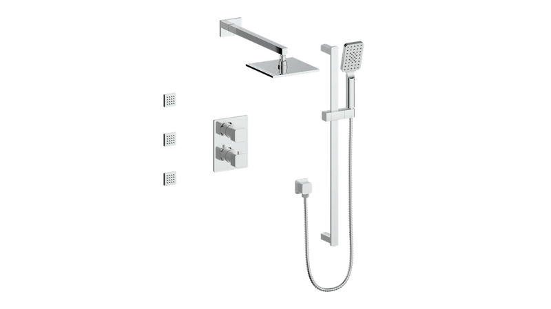 Vogt Niveau 3-Function Thermostatic Shower System with 8" Rain Head, Hand Shower & Body Jets – Wall-Mount – Chrome – SET.NU.320.810.CC
