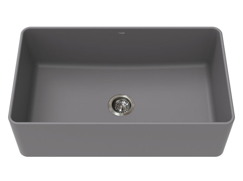Vogt Neustadt GS Apron Front 33" Single-Bowl Vogranite Kitchen Sink – Metropolitan Grey – KS.3319.N02G-61
