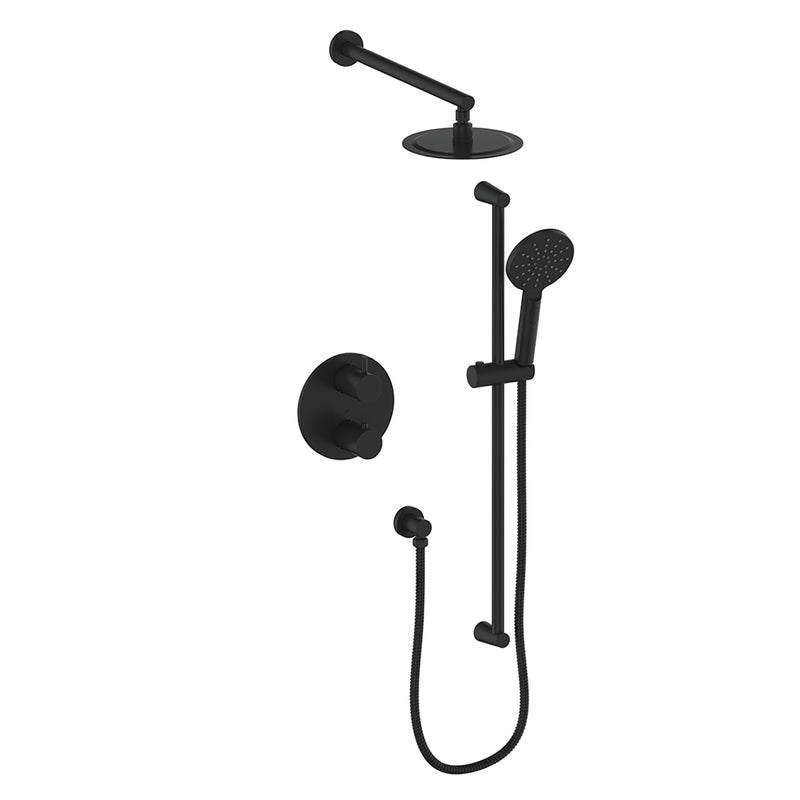Vogt Worgl 2-Function Thermostatic Shower System with 8" Rain Head & Hand Shower – Wall-Mount – Matte Black – SET.WL.220.210.MB