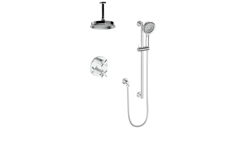Vogt Zehn 2-Function Thermostatic Shower System with 8" Rain Head & Hand Shower – Ceiling-Mount – Chrome – SET.Z4.220.216.CC