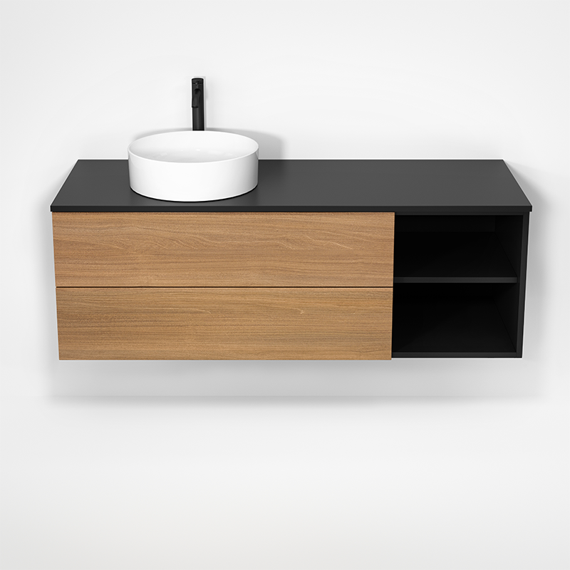 Rubi Haus 55" Wall Hung Vanity Matte Black & Natural Oak – RHS1400LK01MBK-NO