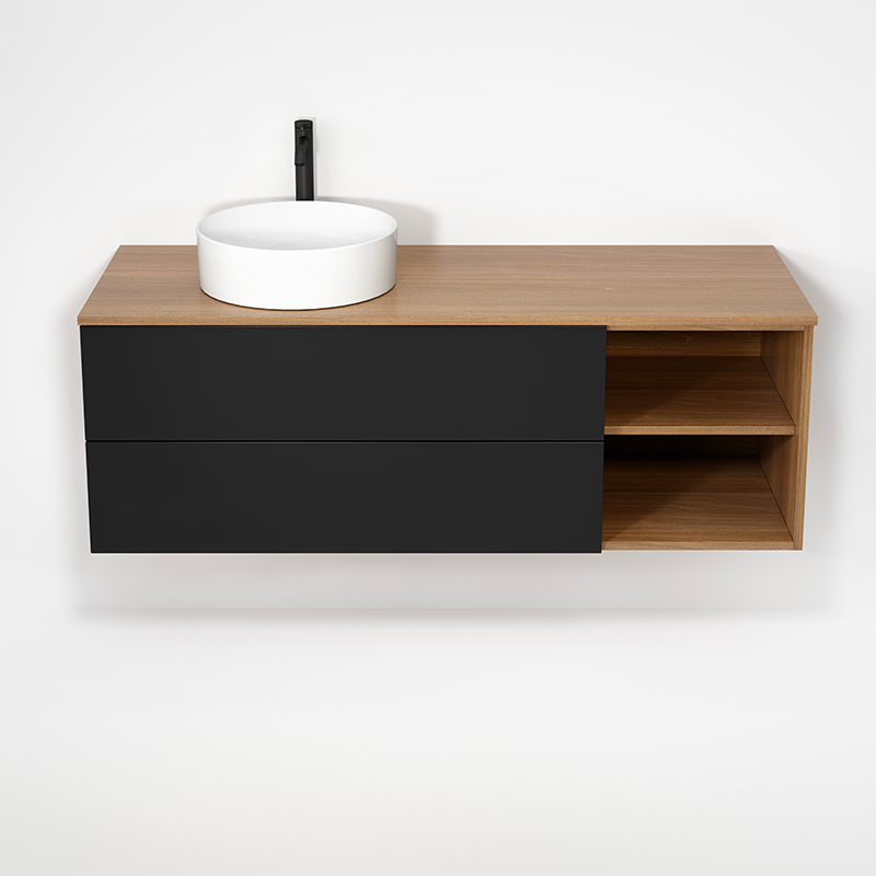 Rubi Haus 55" Wall Hung Vanity Natural Oak & Matte Black – RHS1400LK01NO-MBK