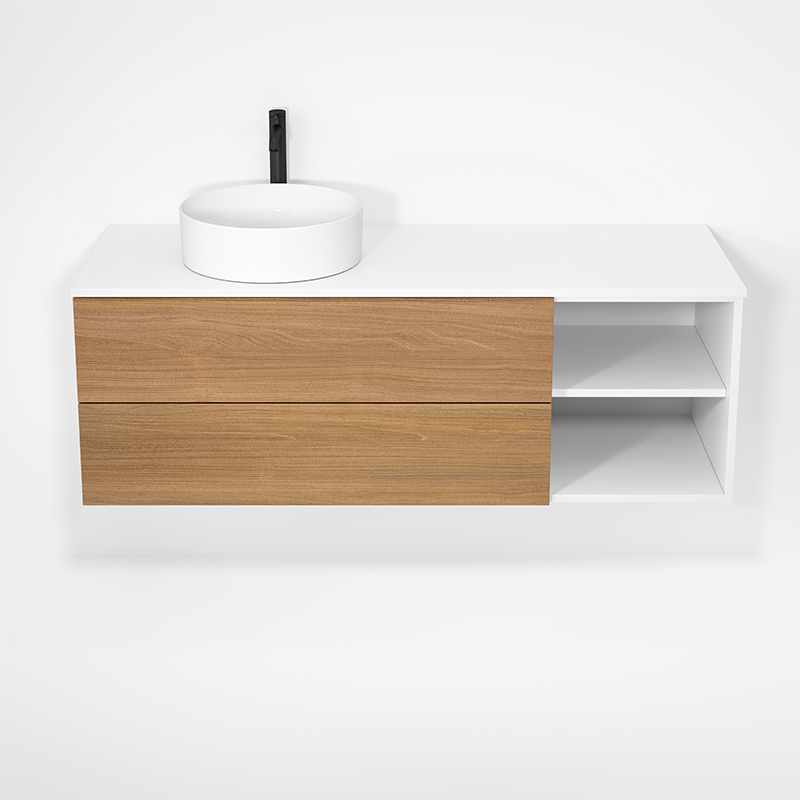 Rubi Haus 55" Wall Hung Vanity Matte White & Natural Oak – RHS1400LK01MBL-NO