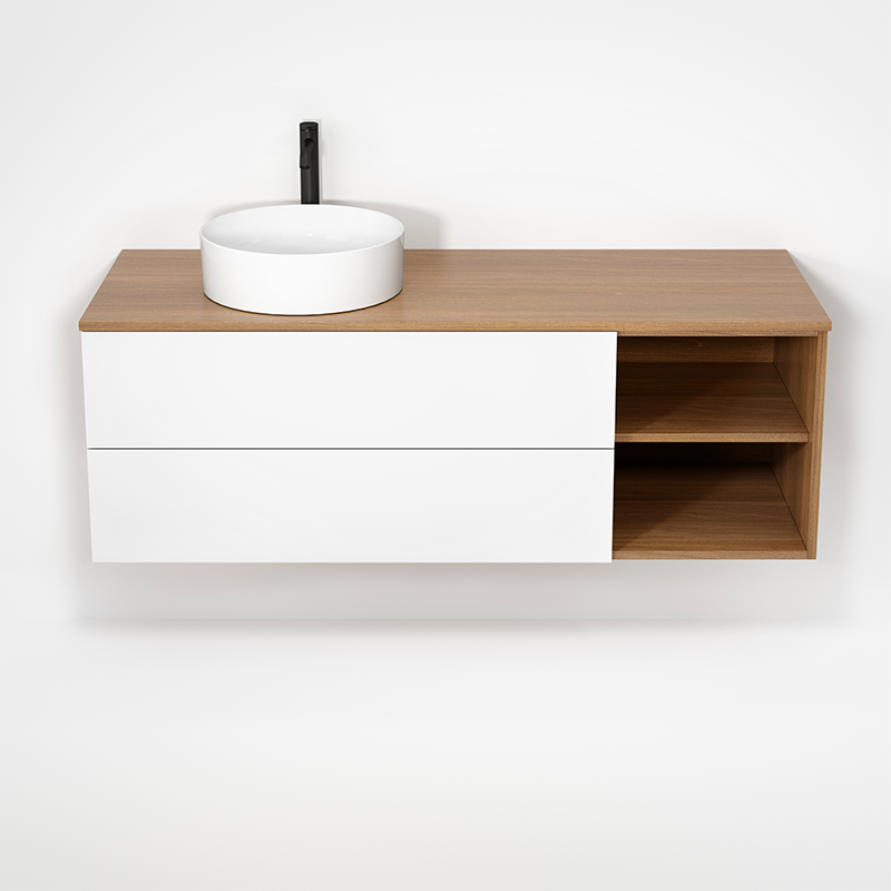 Rubi Haus 55" Wall Hung Vanity Natural Oak & Matte White – RHS1400LK01NO-MBL