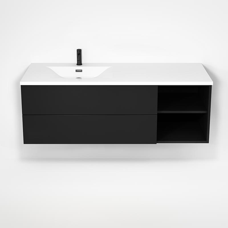 Rubi Haus 55" Wall Hung Vanity w. Integrated Composite Sink Matte Black – RHS1400LK02MBK