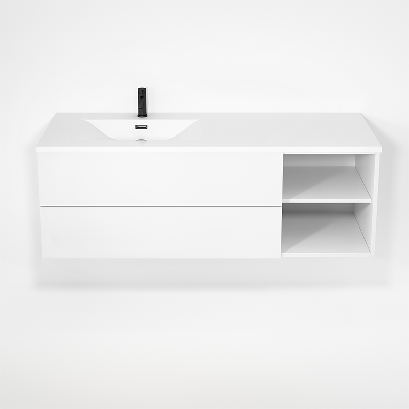 Rubi Haus 55" Wall Hung Vanity w. Integrated Composite Sink Matte White – RHS1400LK02MBL