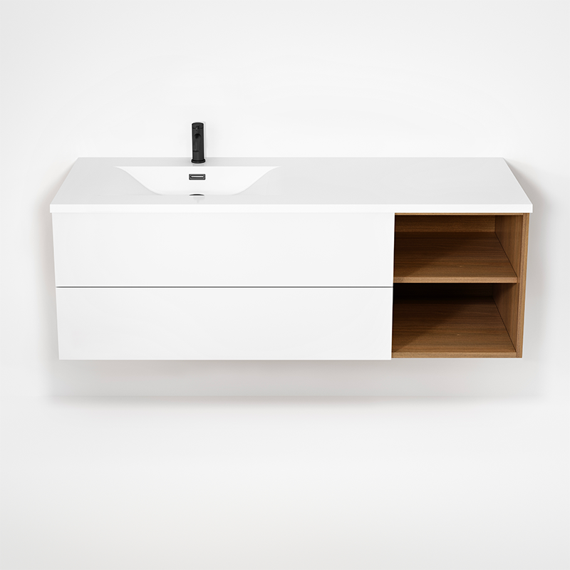 Rubi Haus 55" Wall Hung Vanity w. Integrated Composite Sink Natural Oak & Matte White – RHS1400LK02NO-MBL