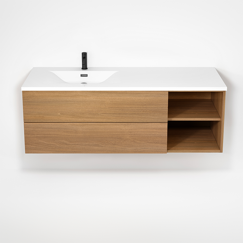 Rubi Haus 55" Wall Hung Vanity w. Integrated Composite Sink Natural Oak – RHS1400LK02NO