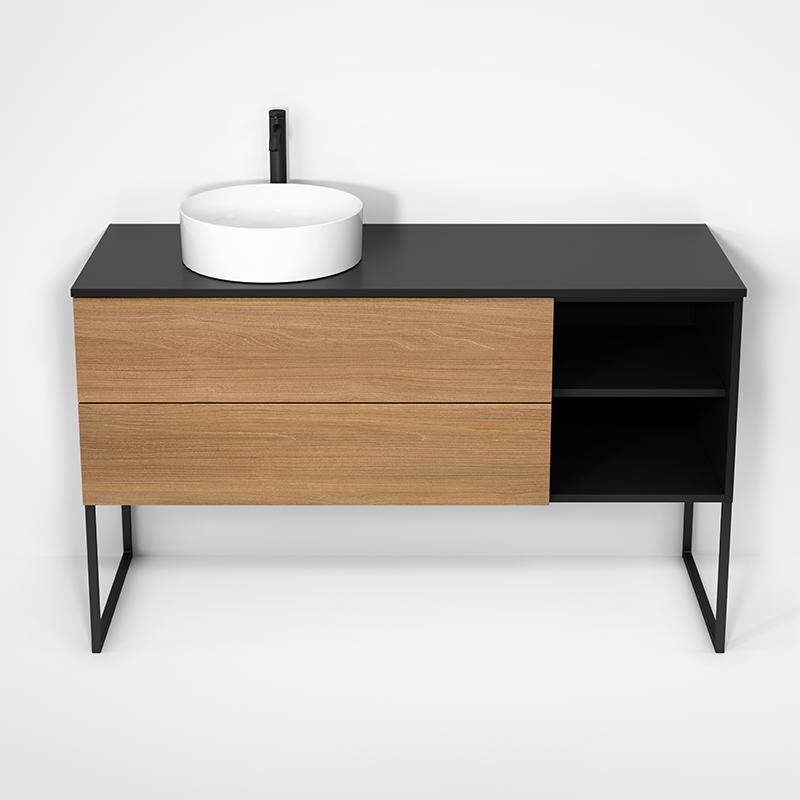 Rubi Haus 55" Wall Hung Vanity w. Decorative Legs Matte Black & Natural Oak – RHS1400LKU01MBK-NO