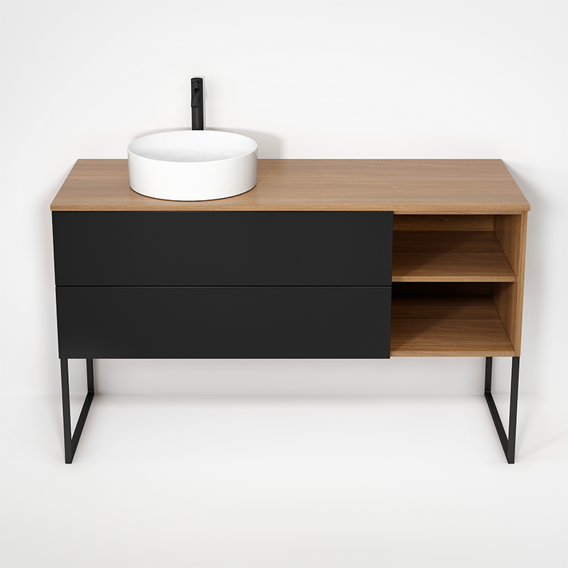 Rubi Haus 55" Wall Hung Vanity w. Decorative Legs Natural Oak & Matte Black – RHS1400LKU01NO-MBK