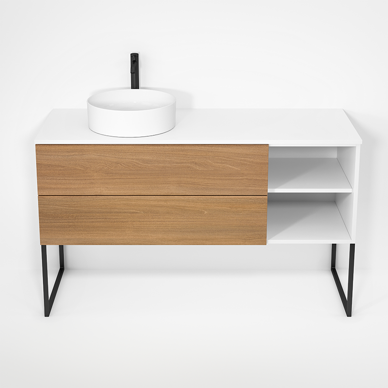 Rubi Haus 55" Wall Hung Vanity w. Decorative Legs Matte White & Natural Oak – RHS1400LKU01MBL-NO