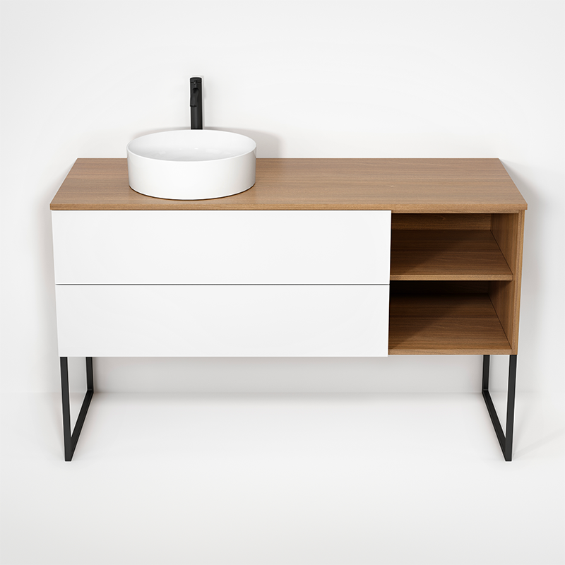 Rubi Haus 55" Wall Hung Vanity w. Decorative Legs Natural Oak & Matte White – RHS1400LKU01NO-MBL