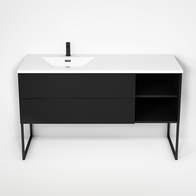 Rubi Haus 55" Wall Hung Vanity w. Integrated Composite Sink & Decorative Legs Matte Black – RHS1400LKU02MBK