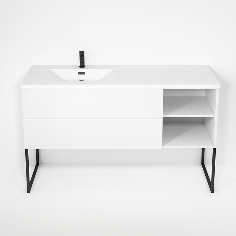 Rubi Haus 55" Wall Hung Vanity w. Integrated Composite Sink & Decorative Legs Matte White – RHS1400LKU02MBL