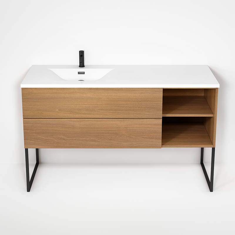 Rubi Haus 55" Wall Hung Vanity w. Integrated Composite Sink & Decorative Legs Natural Oak – RHS1400LKU02NO