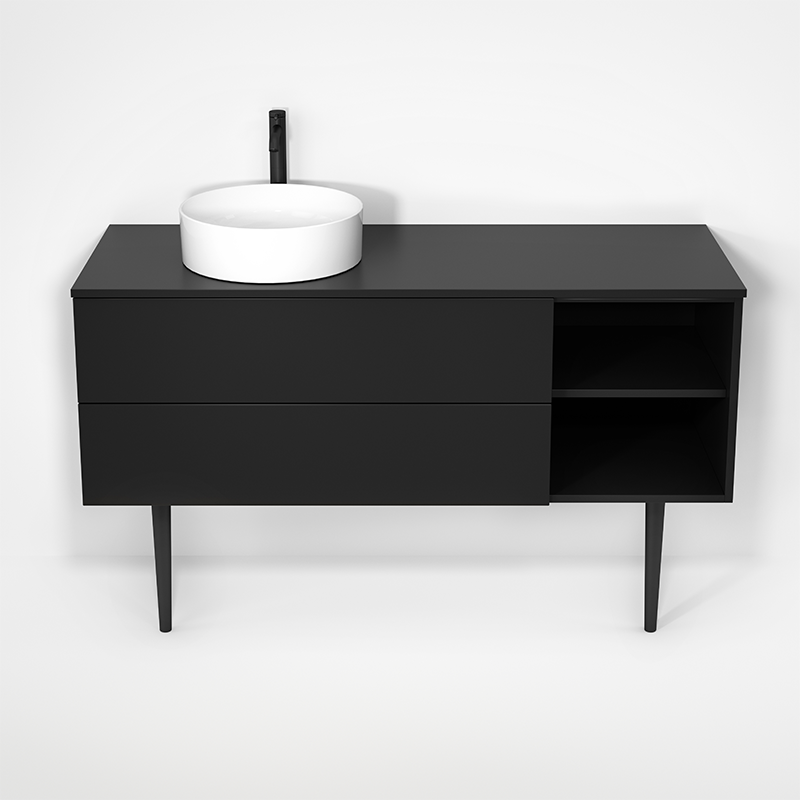 Rubi Haus 55" Wall Hung Vanity w. Decorative Round Legs Matte Black – RHS1400LKV01MBK