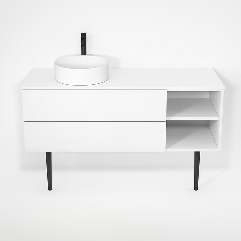 Rubi Haus 55" Wall Hung Vanity w. Decorative Round Legs Matte White – RHS1400LKV01MBL