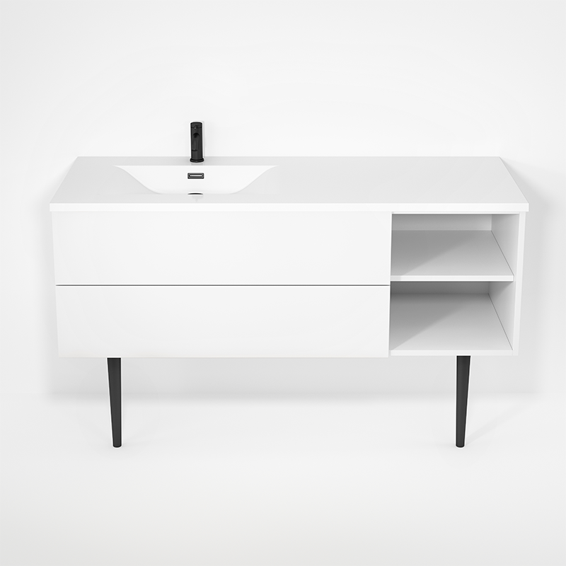Rubi Haus 55" Wall Hung Vanity w. Integrated Composite Sink & Decorative Round Legs Matte White – RHS1400LKV02MBL