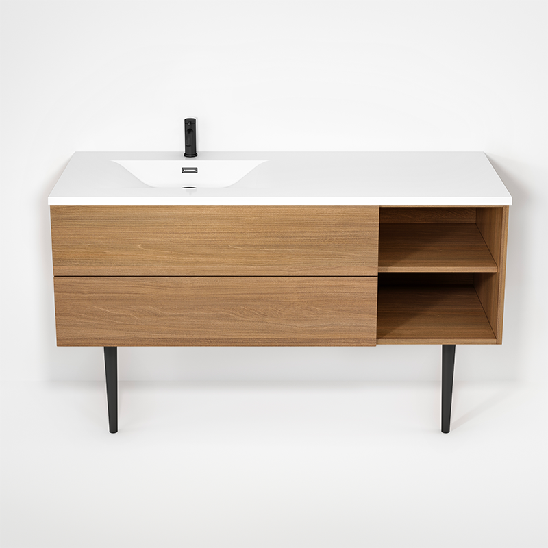 Rubi Haus 55" Wall Hung Vanity w. Integrated Composite Sink & Decorative Round Legs Natural Oak – RHS1400LKV02NO