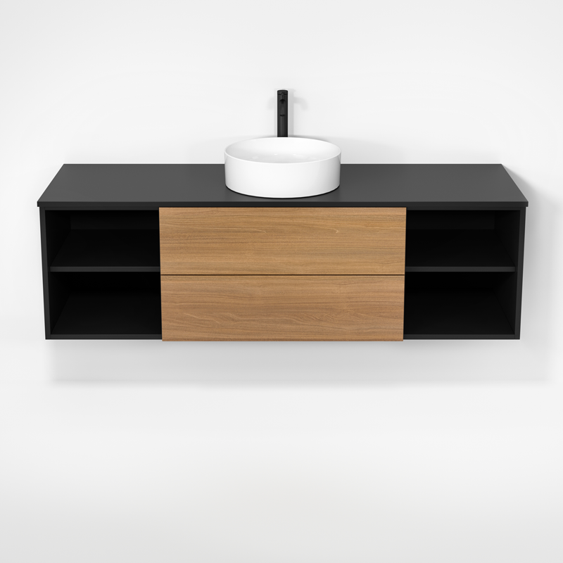 Rubi Haus 63" Single Wall Hung Vanity Matte Black & Natural Oak – RHS1400LK01MBK-NO