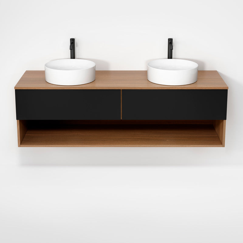 Rubi Haus 63" Double Wall Hung Vanity Natural Oak & Matte Black – RHS1400LK01NO-MBK