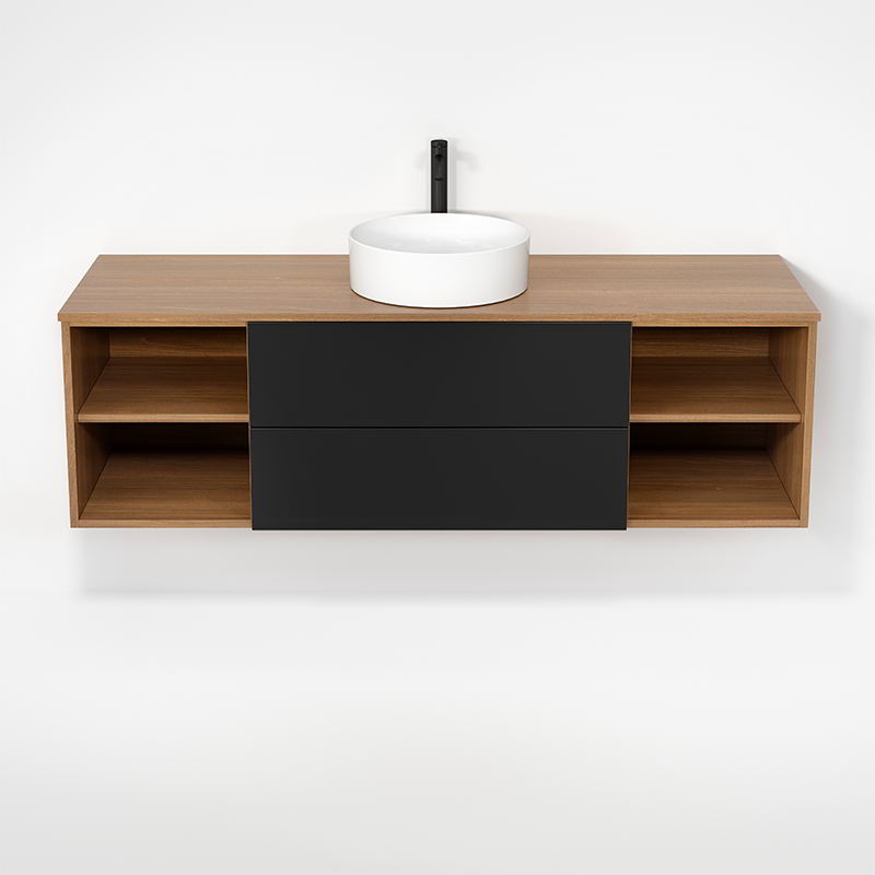 Rubi Haus 63" Single Wall Hung Vanity Natural Oak & Matte Black – RHS1400LK01NO-MBK