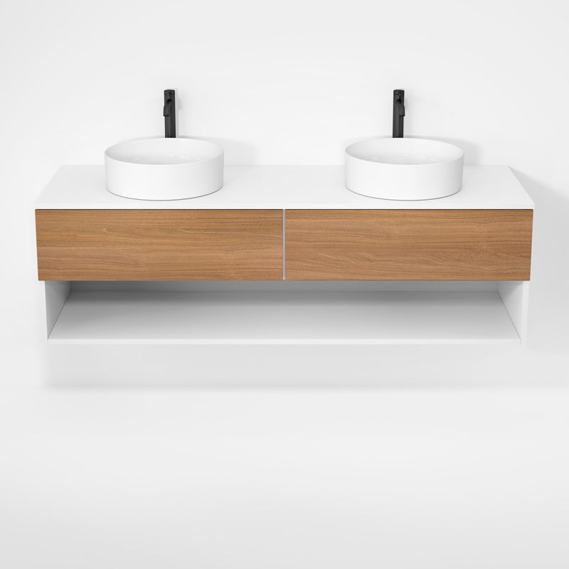 Rubi Haus 63" Double Wall Hung Vanity Matte White & Natural Oak – RHS1400LK01MBL-NO