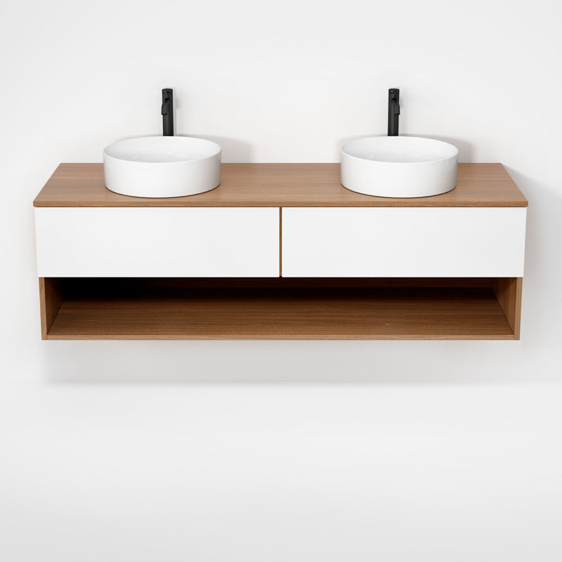 Rubi Haus 63" Double Wall Hung Vanity Natural Oak & Matte White – RHS1400LK01NO-MBL