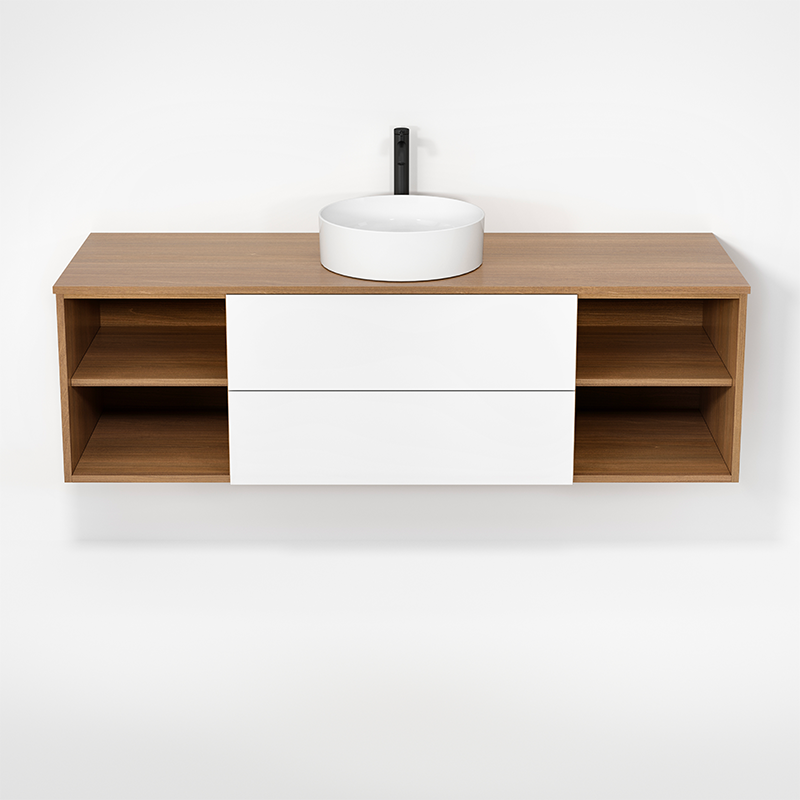 Rubi Haus 63" Single Wall Hung Vanity Natural Oak & Matte White – RHS1400LK01NO-MBL