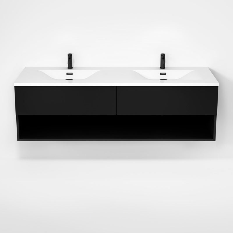 Rubi Haus 63" Double Wall Hung Vanity w. Integrated Composite Sink Matte Black – RHS1400LK02MBK