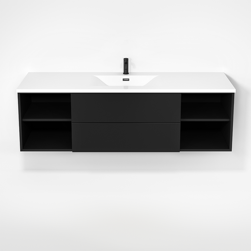Rubi Haus 63" Single Wall Hung Vanity w. Integrated Composite Sink Matte Black – RHS1400LK02MBK