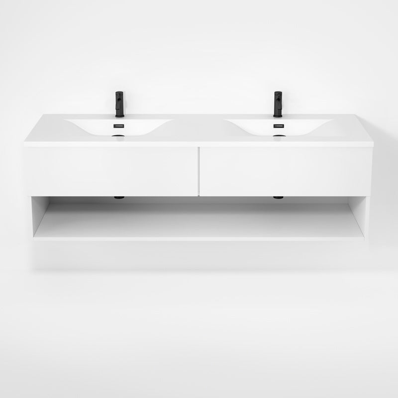 Rubi Haus 63" Double Wall Hung Vanity w. Integrated Composite Sink Matte White – RHS1400LK02MBL