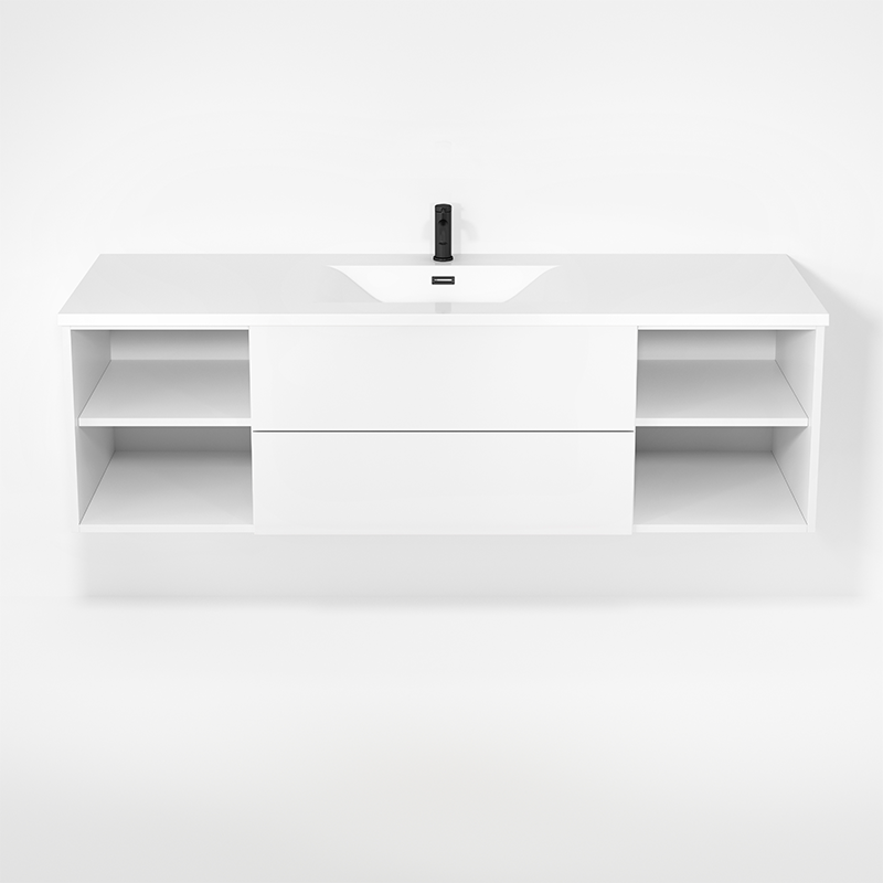 Rubi Haus 63" Single Wall Hung Vanity w. Integrated Composite Sink Matte White – RHS1400LK02MBL
