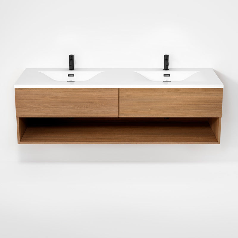 Rubi Haus 63" Double Wall Hung Vanity w. Integrated Composite Sink Natural Oak – RHS1400LK02NO
